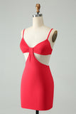 Red Tight Spaghetti Straps Hollow Out Short Homecoming Dress