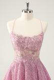 Dark Pink A Line Sparkly Beading Appliques Corset Short Homecoming Dress