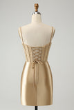 Stylish Red Bodycon Spaghetti Straps Corset Satin Homecoming Dress with Slit