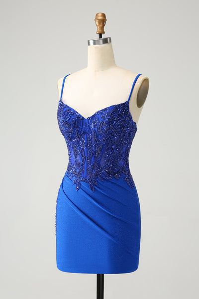 Spaghetti Strap Fitted Lacing Back Dress Royal Blue