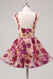 White A-Line Corset Short Floral Homecoming Dress with Sequins