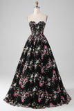 Luxurious Black A Line Sweetheart Corset Prom Dress with Appliques
