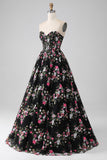 Luxurious Black A Line Sweetheart Corset Prom Dress with Appliques