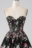 Luxurious Black A Line Sweetheart Corset Prom Dress with Appliques