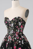 Luxurious Black A Line Sweetheart Corset Prom Dress with Appliques