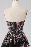 Luxurious Black A Line Sweetheart Corset Prom Dress with Appliques