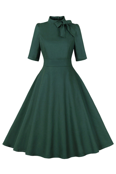 Zapaka Women Dark Green Stand Collar Vintage 1950s Dress A Line Short Sleeves Short Dress, Dark Green / 2XL Zapaka Women Dark Green Stand Collar Vintage 1950s Dress A Line Short Sleeves Short Dress, Dark Green / 2XL