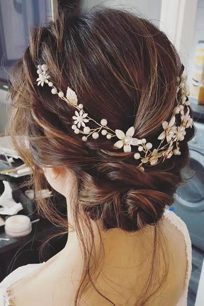 Zapaka Women Wedding Accessory Pearl Hair Vine Gold Crystal