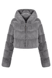 Black Fluffy Faux Fur Zip Up Short Coat
