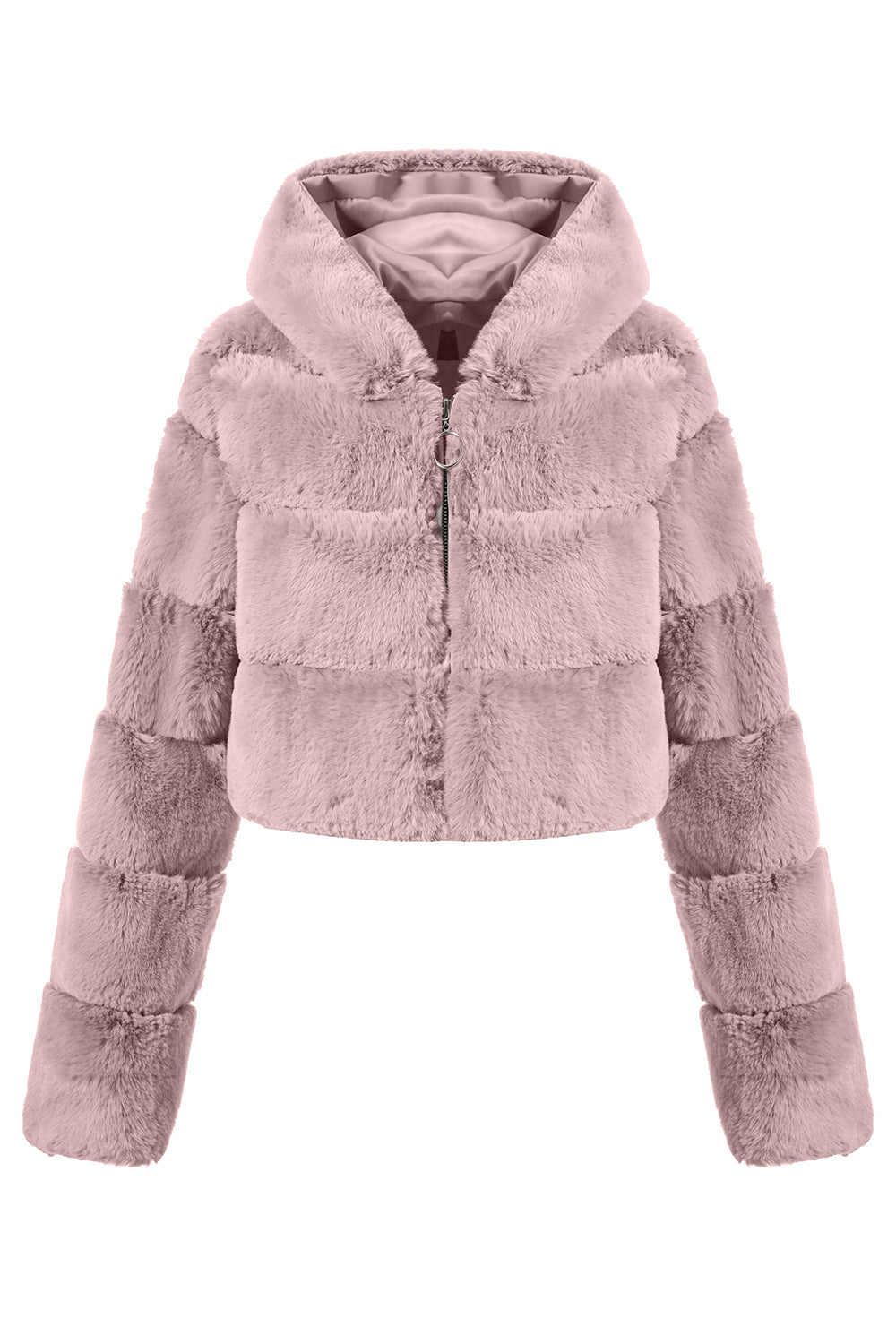 Black Fluffy Faux Fur Zip Up Short Coat
