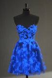 Blue A Line Spaghetti Straps Corset Glow In The Dark Homecoming Dress