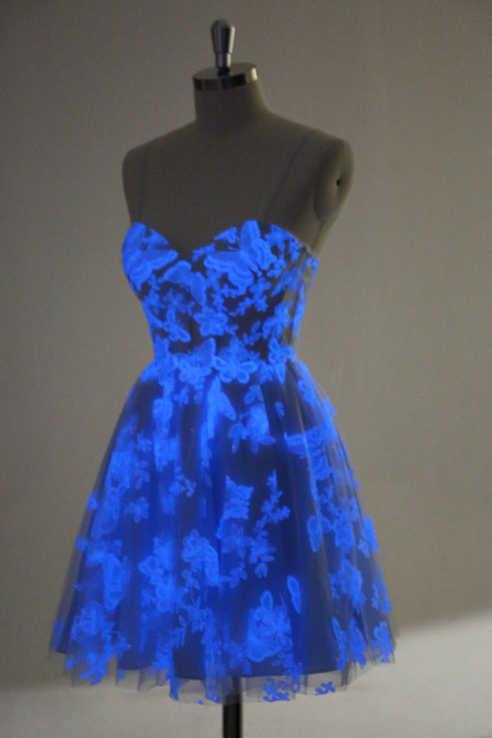 Blue A Line Spaghetti Straps Corset Glow In The Dark Homecoming Dress