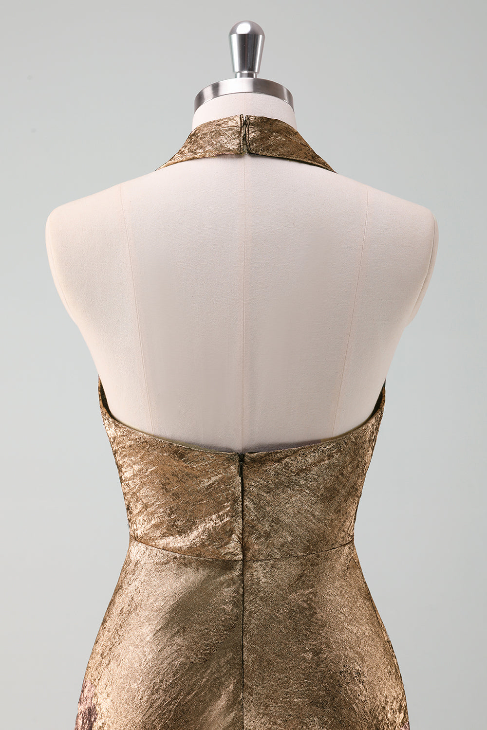 Golden Halter Neck Mermaid Midi Wedding Guest Dress