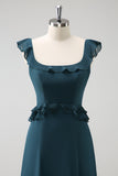 Dark Peacock Green Scoop Neck A-Line Chiffon Bridesmaid Dress