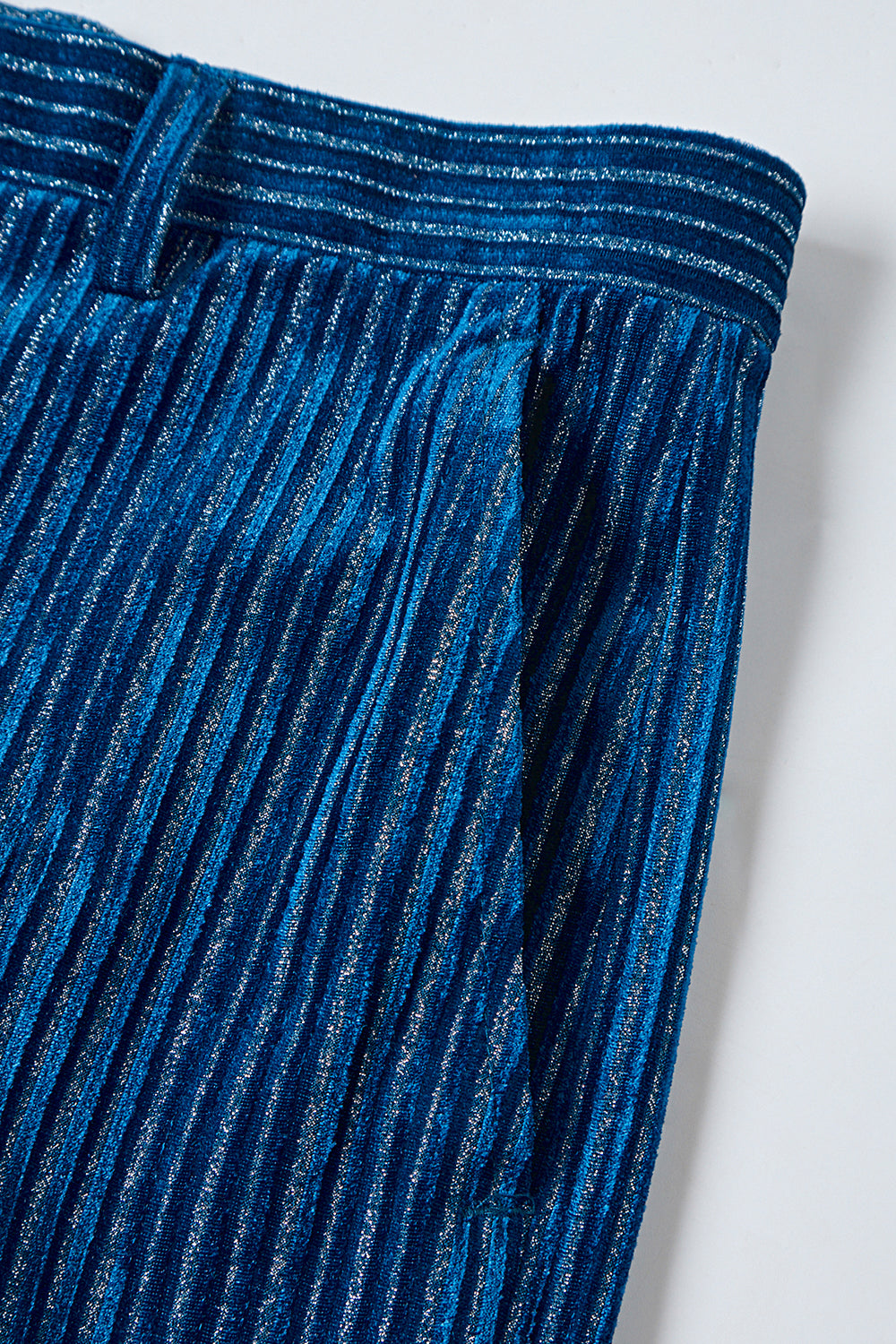 2-Piece Ink Blue Velvet Striped Women Prom Suits