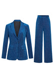 2-Piece Ink Blue Velvet Striped Women Prom Suits