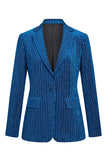 2-Piece Ink Blue Velvet Striped Women Prom Suits