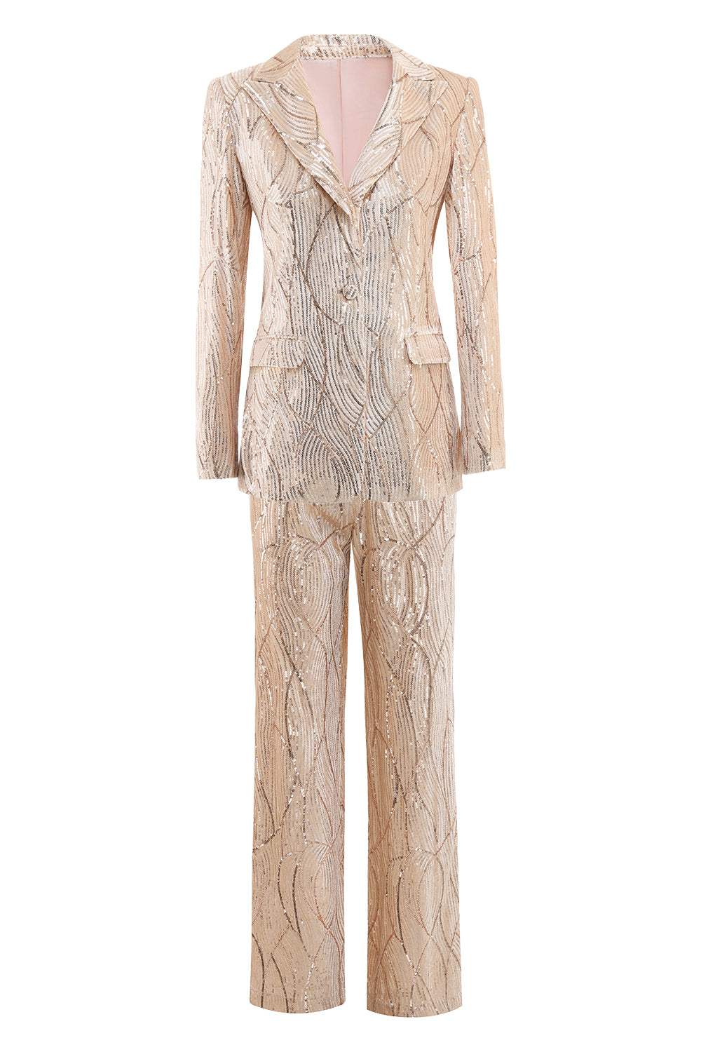 Champagne Peak Lapel Single Button Sequin Women's Suits