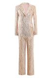 Champagne Peak Lapel Single Button Sequin Women's Suits