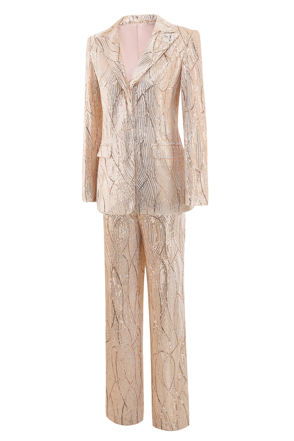 Champagne Peak Lapel Single Button Sequin Women's Suits
