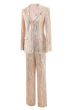 Champagne Peak Lapel Single Button Sequin Women's Suits