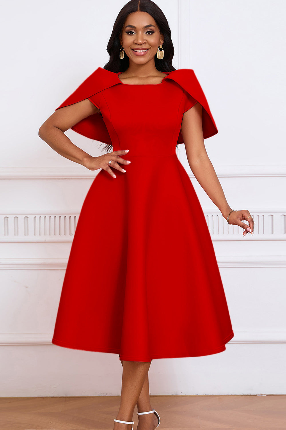 Fashion Elegant Socialite Banquet Cocktail Party Big Skewer Dress Poncho Dress