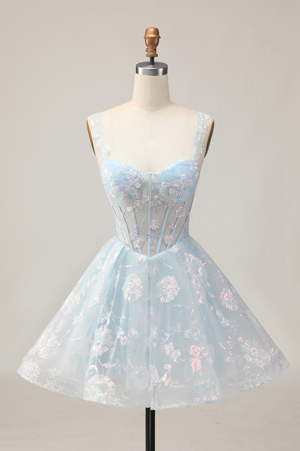 Sparkly White A-Line Floral Corset Short Homecoming Dress