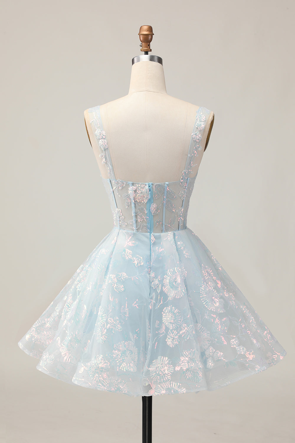 Sparkly White A-Line Floral Corset Short Homecoming Dress