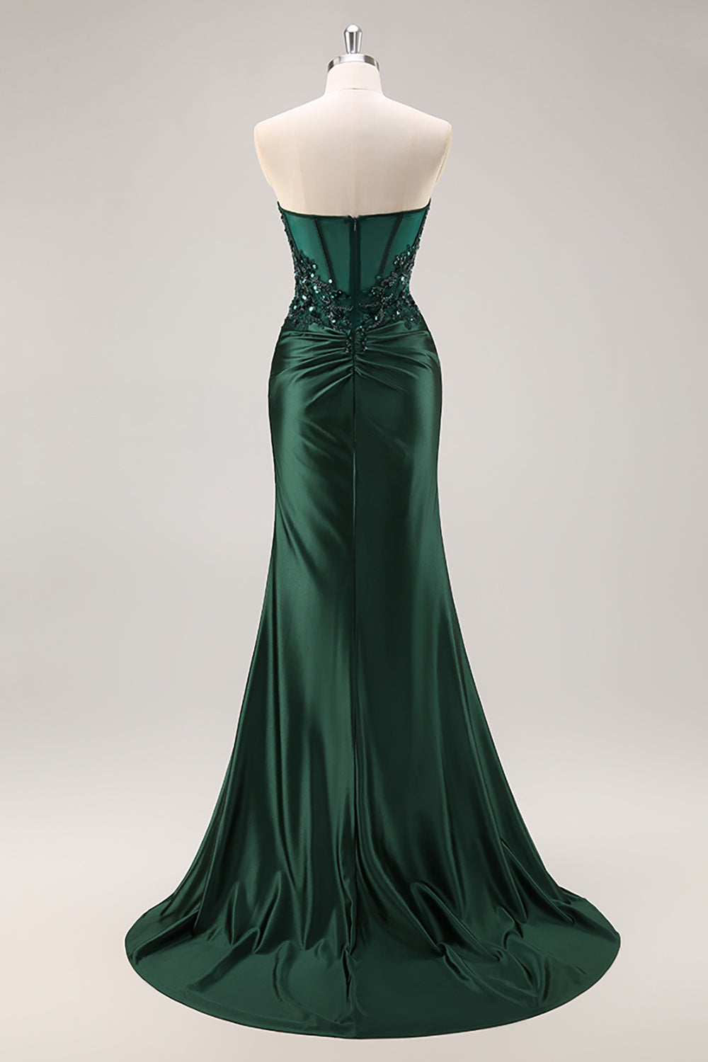 Sparkly Blue Mermaid Corset Satin Long Prom Dress with Slit