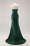 Sparkly Blue Mermaid Corset Satin Long Prom Dress with Slit