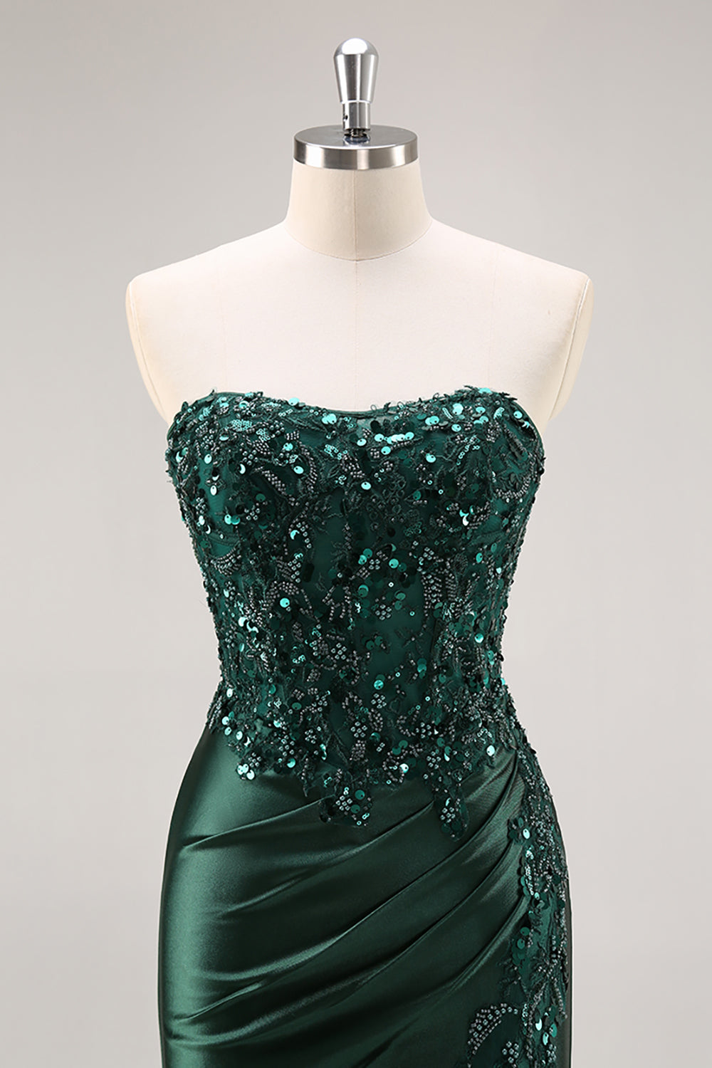 Sparkly Blue Mermaid Corset Satin Long Prom Dress with Slit