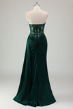Sparkly Dark Green Mermaid Sweetheart Corset Long Prom Dress with Slit