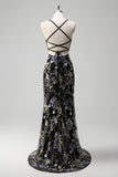 Pink Mermaid Spaghetti Straps Sequins Long Prom Dress with Appliques