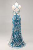 Sparkly Sequins Mermaid Spaghetti Straps Black Prom Dress with Appliques