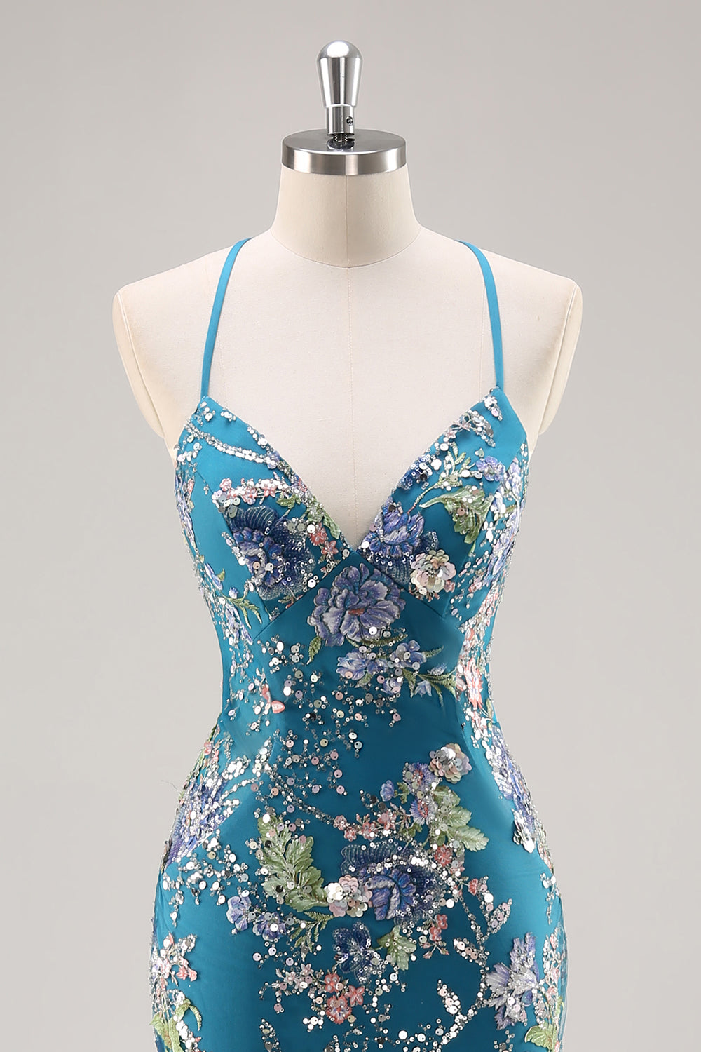 Peacock Mermaid Spaghetti Straps Sequins Long Prom Dress with Appliques