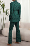 Dark Green 2 Piece 3D Flowers Women's Formal Suits with Belt