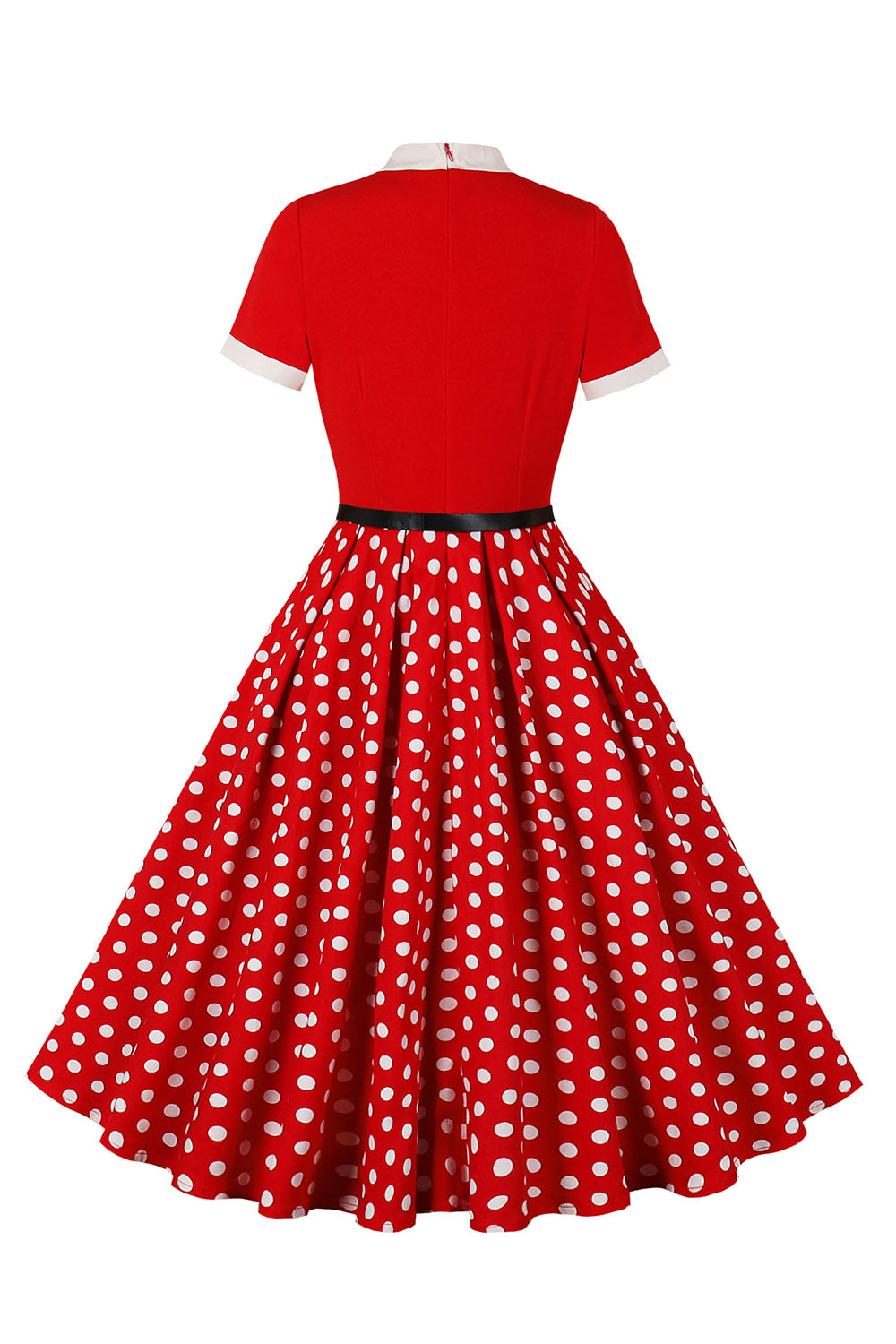 A Line Black Polka Dots Short Sleeves 1950s Dress with Belt