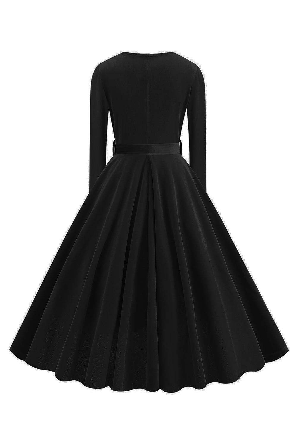 Yellow V Neck Pleated Long Sleeves 1950s Dress