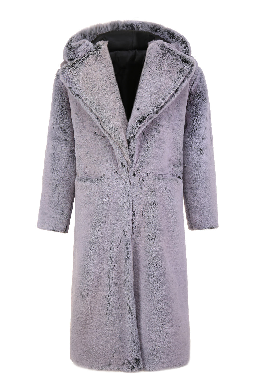 Grey Hooded Long Faux Fur Winter Men's Coat
