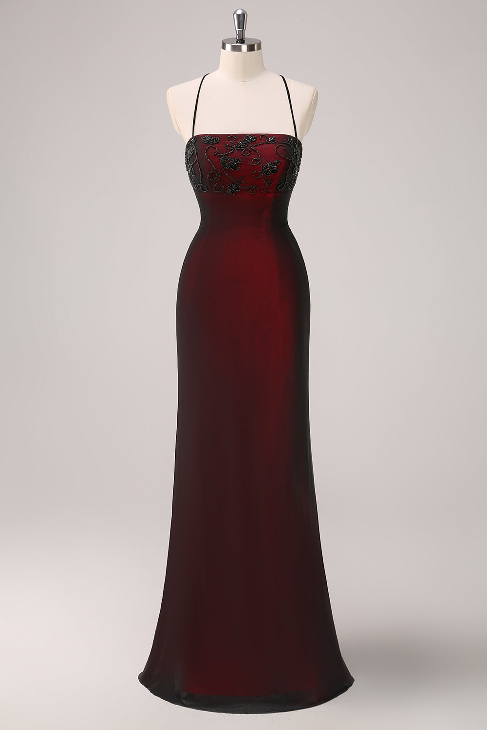 Black Red Spaghetti Straps Mermaid Maxi Dress with Beading