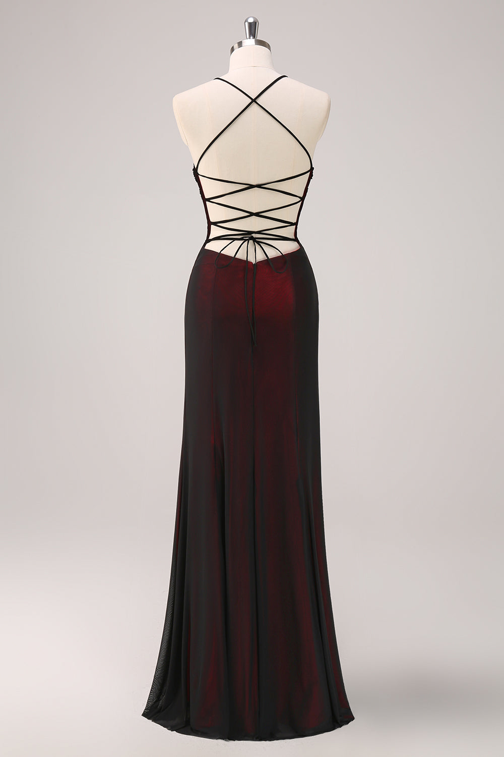 Black Red Spaghetti Straps Mermaid Maxi Dress with Beading