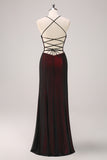 Black Red Spaghetti Straps Mermaid Maxi Dress with Beading