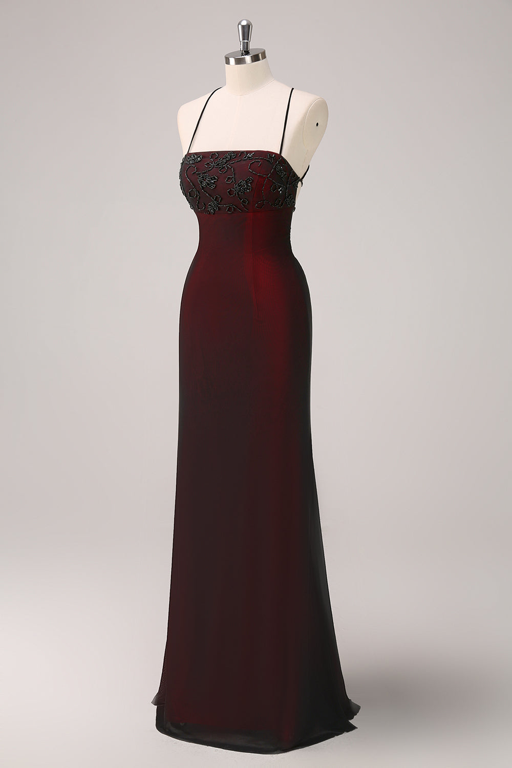 Black Red Spaghetti Straps Mermaid Maxi Dress with Beading
