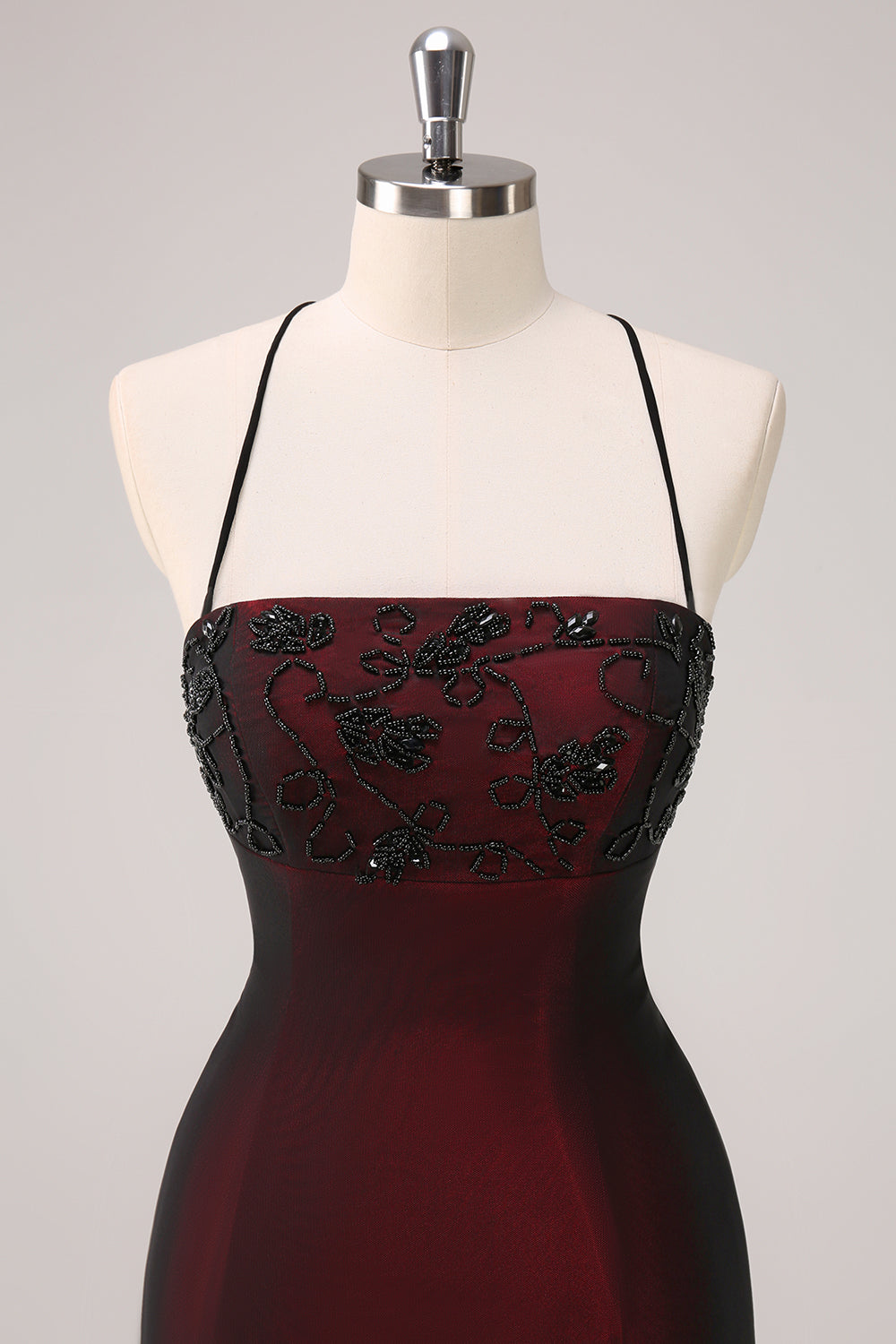 Black Red Spaghetti Straps Mermaid Maxi Dress with Beading