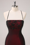 Black Red Spaghetti Straps Mermaid Maxi Dress with Beading