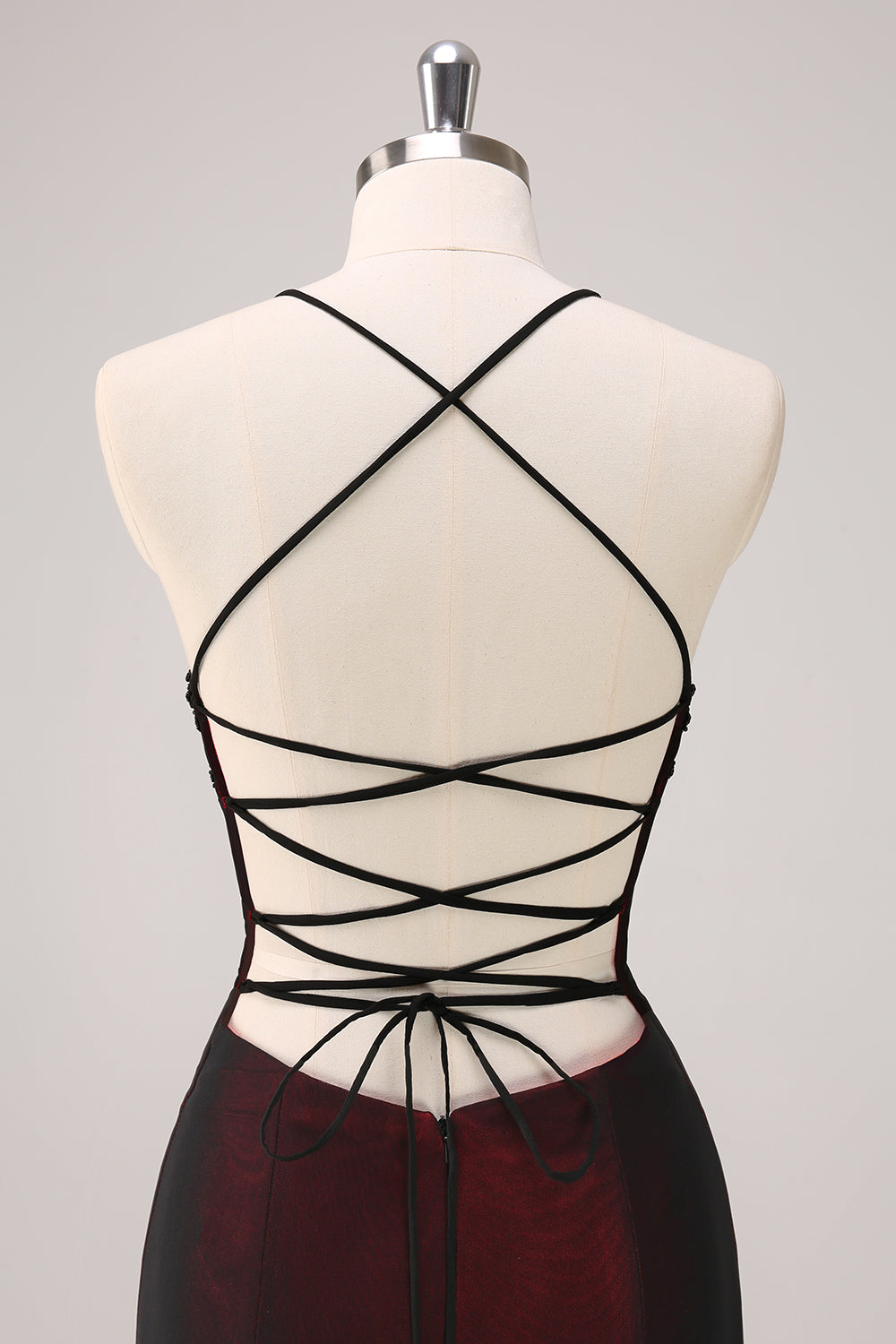 Black Red Spaghetti Straps Mermaid Maxi Dress with Beading