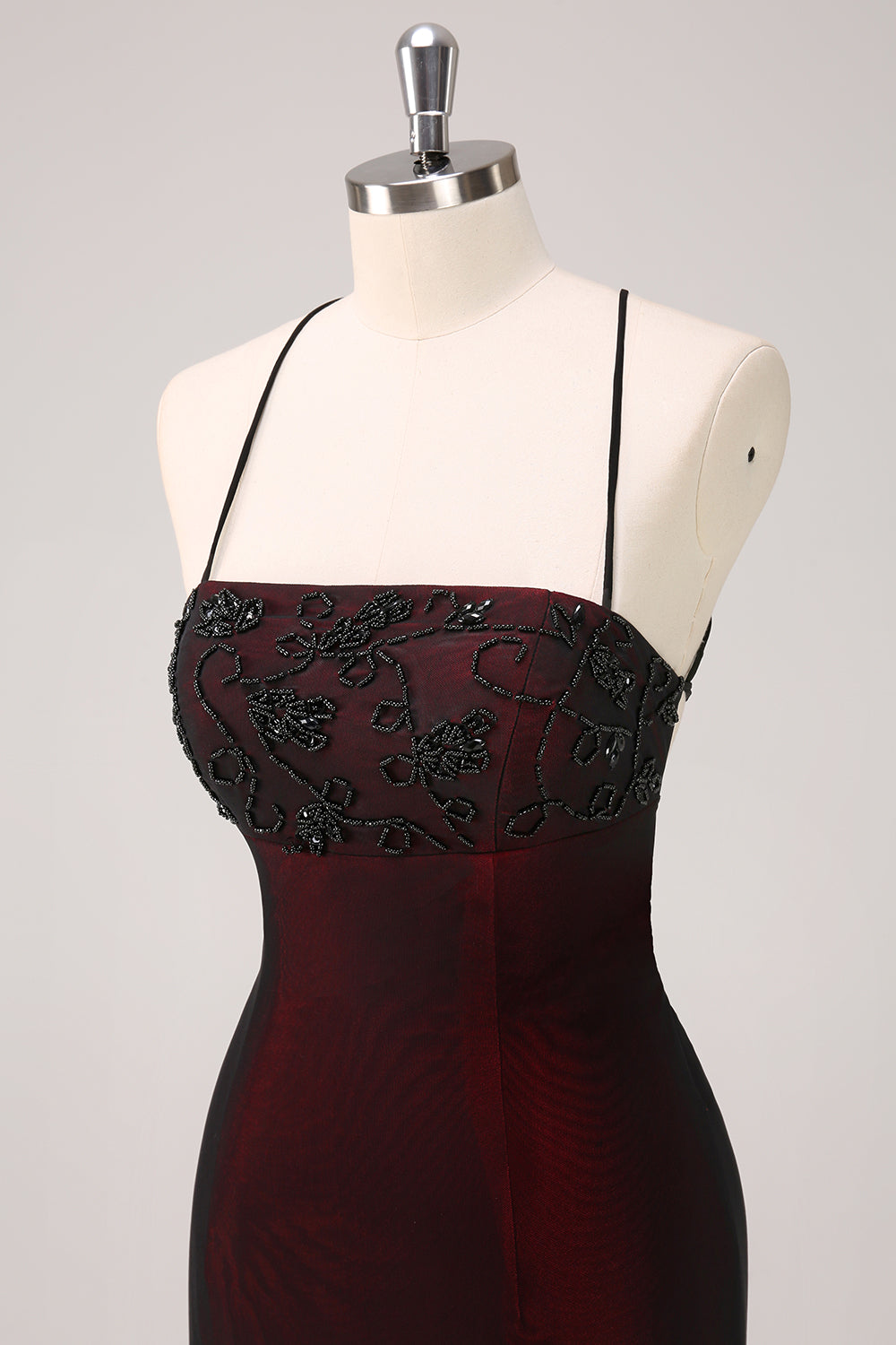 Black Red Spaghetti Straps Mermaid Maxi Dress with Beading