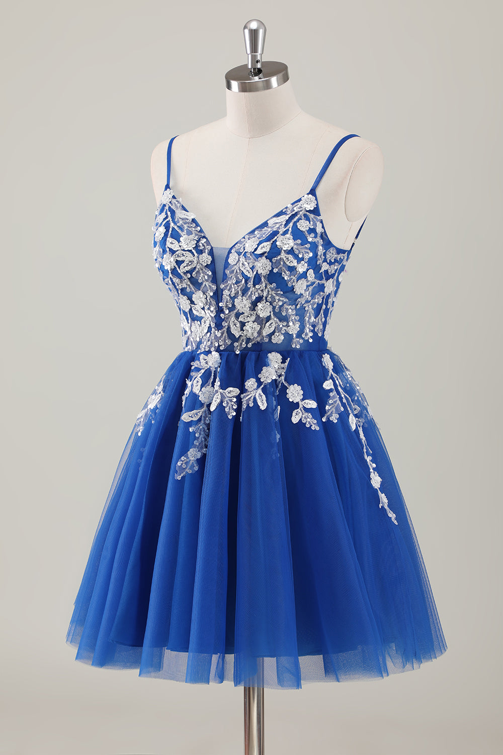 Fuchsia A-Line Spaghetti Straps Sequins Short Homecoming Dress with Appliques