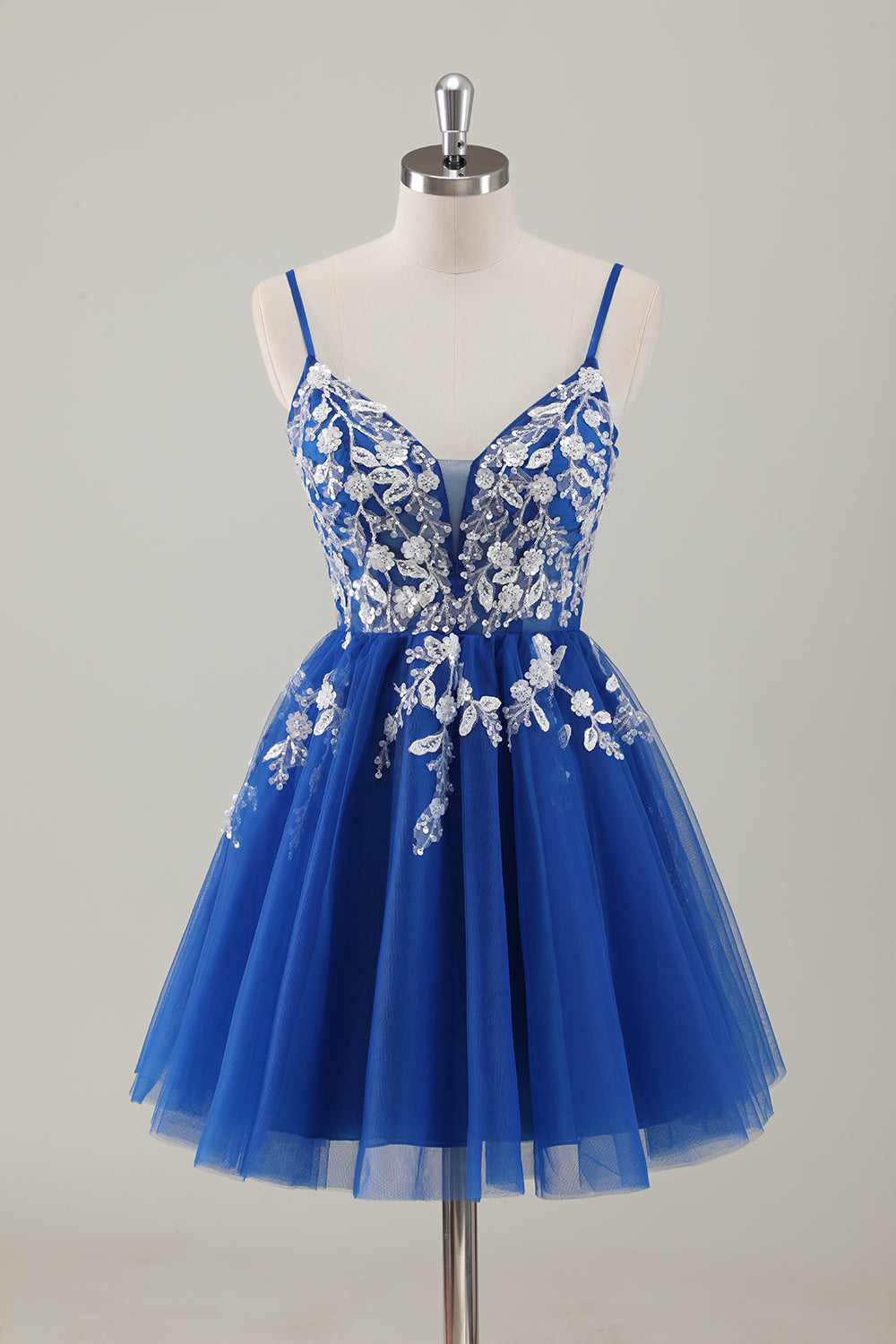 Fuchsia A-Line Spaghetti Straps Sequins Short Homecoming Dress with Appliques