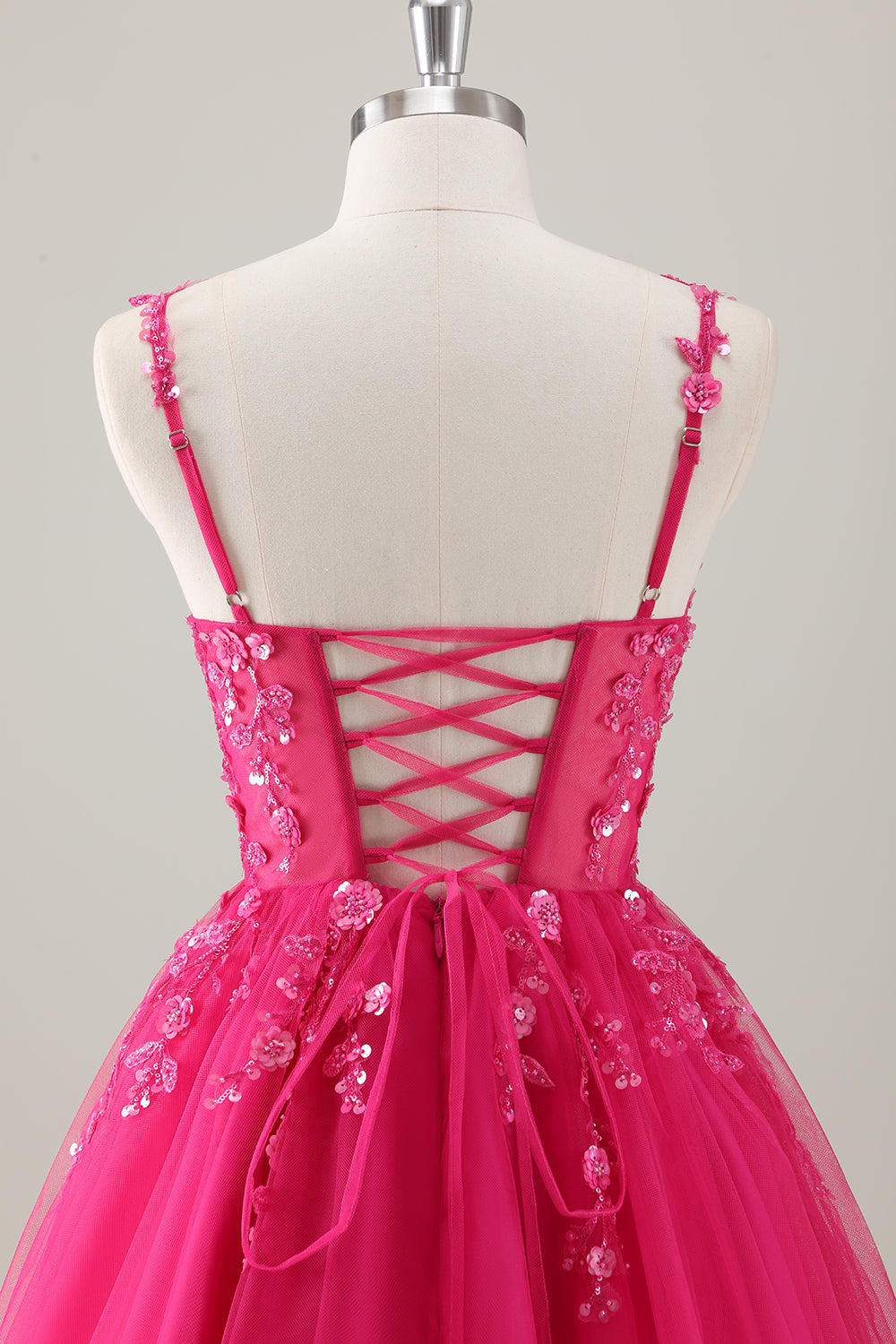 Fuchsia A-Line Spaghetti Straps Sequins Short Homecoming Dress with Appliques